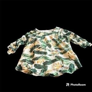 Acevog tropical birds of paradise flowy sheer blouse